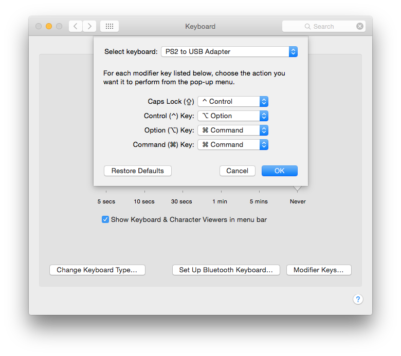 Mac OS X Keyboard Modifier Keys